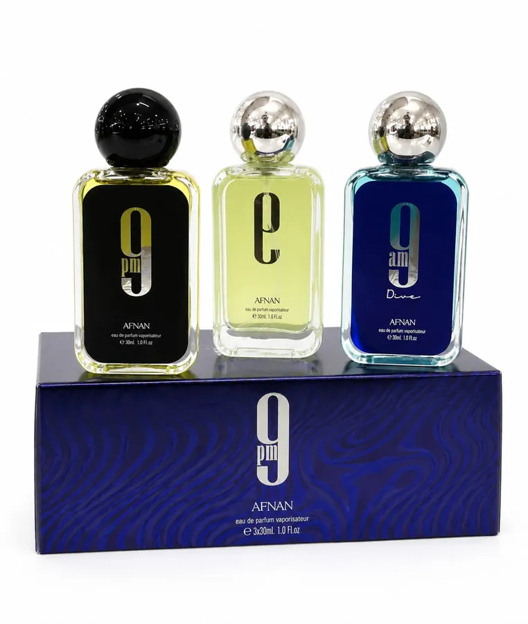 Afnan 9 PM · Estuche 3 × 30 ml — Eau de Parfum